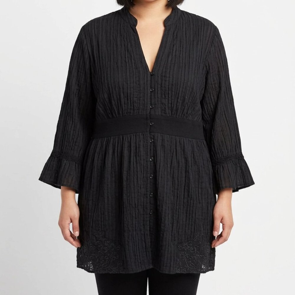 Unknown Source Women's Black Floral Peasant Crinkle Sheer Blouse Top Size XL